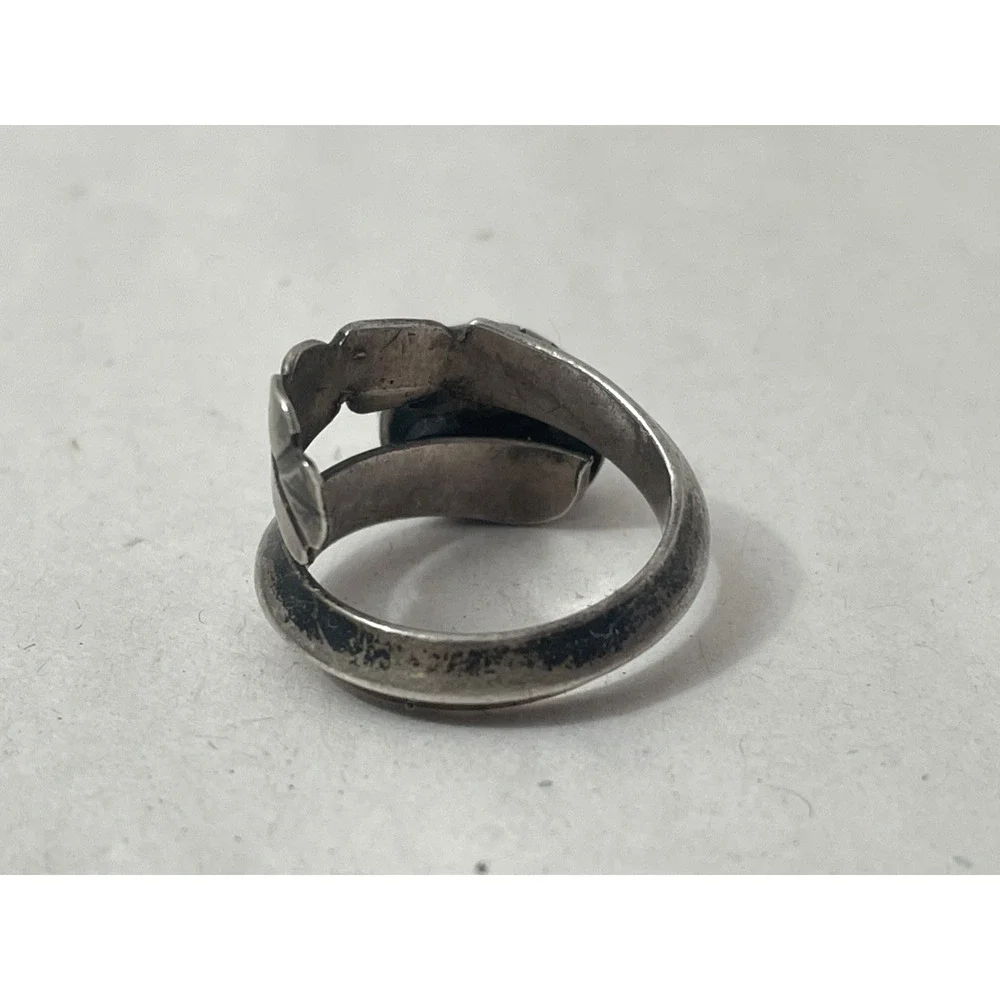 Vintage Sterling Silver Turquoise Ring Leaf Design Rustic Size 6